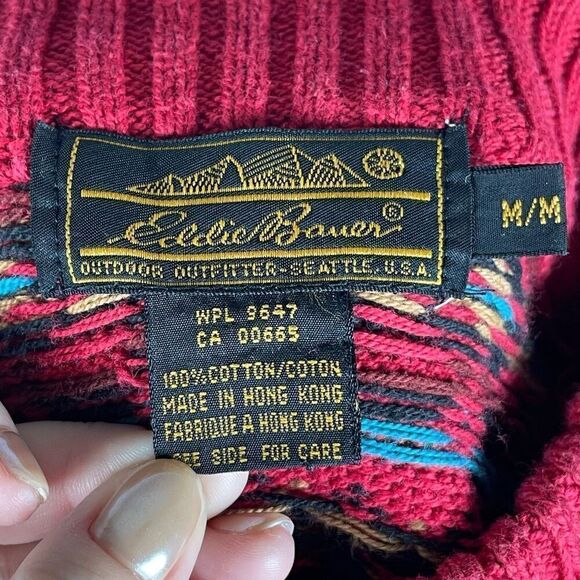 Vintage Eddie Bauer Cotton Fair Isle Oversized Mock Neck Sweater - Women’s M - Picture 6 of 6
